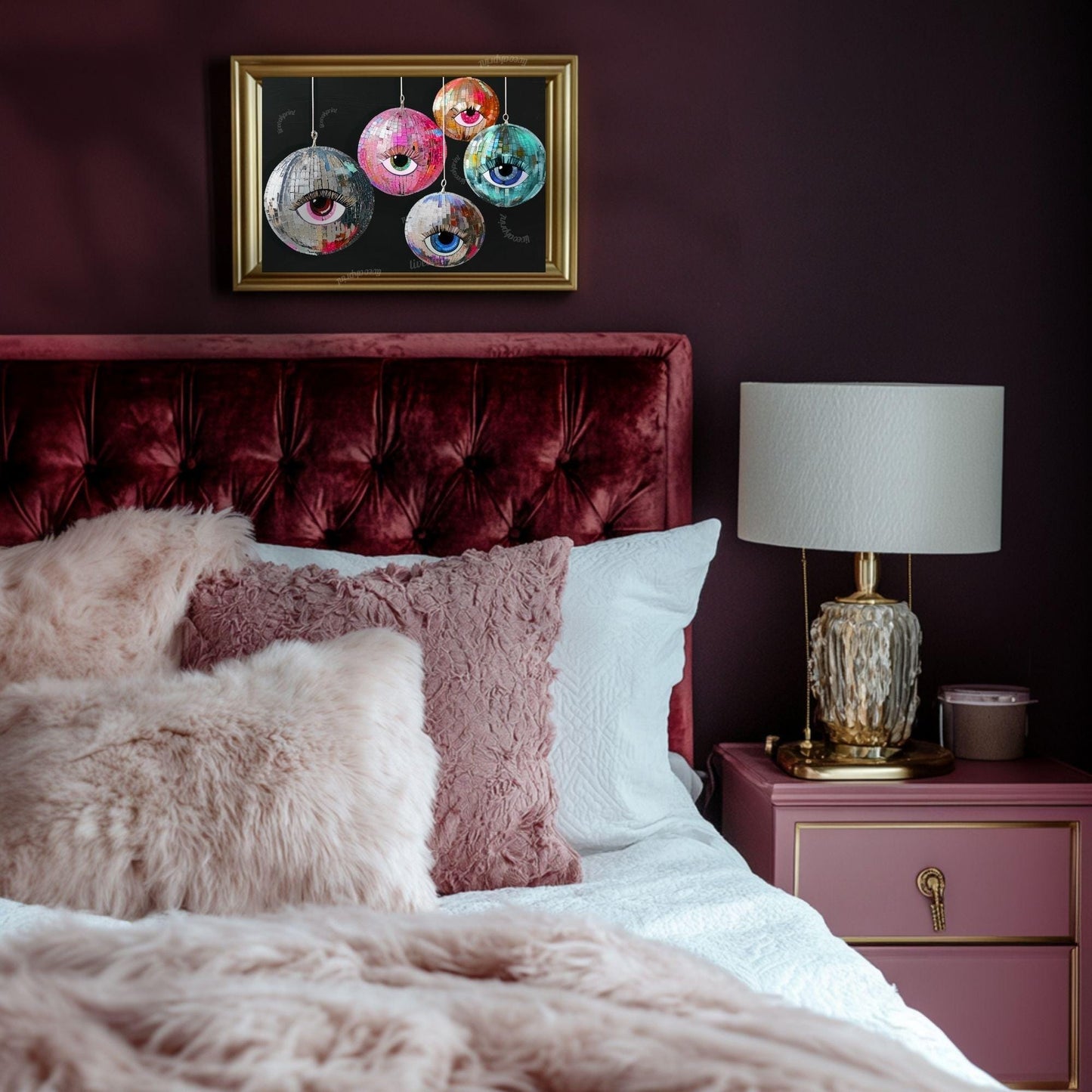 Disco Ball Eye Art – Funky Wall Art – Maximalist Home Decor – Surreal Eye Print – Coquette Dopamine Decor – Glittery Retro Wall Art