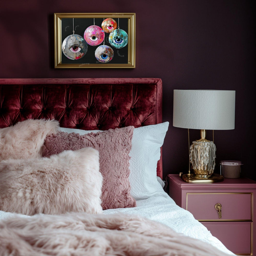 Disco Ball Eye Art – Funky Wall Art – Maximalist Home Decor – Surreal Eye Print – Coquette Dopamine Decor – Glittery Retro Wall Art