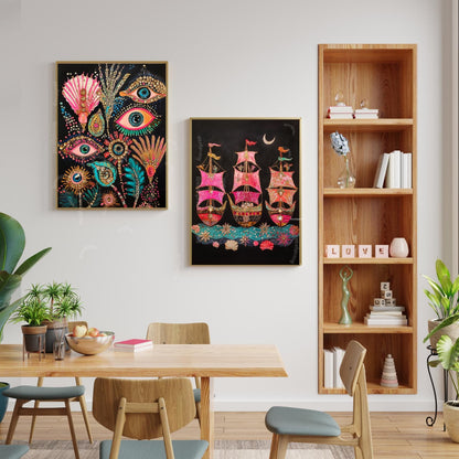 Surreal Ship Wall Art – Dark Coastal Decor – Maximalist Maritime Print – Marine Fantasy Wall Art – Dopamine Decor – Vibrant Nautical Poster