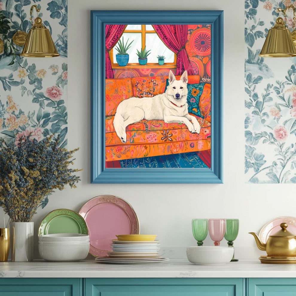 White Swiss German Shepherd Wall Art – White German Shepherd Wall Art – Dog Wall Decor – Dog Wall Art