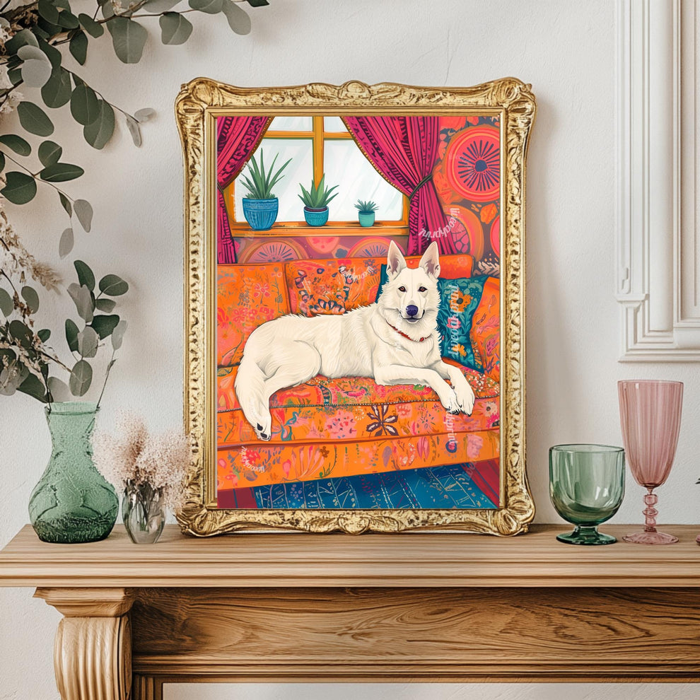 White Swiss German Shepherd Wall Art – White German Shepherd Wall Art – Dog Wall Decor – Dog Wall Art