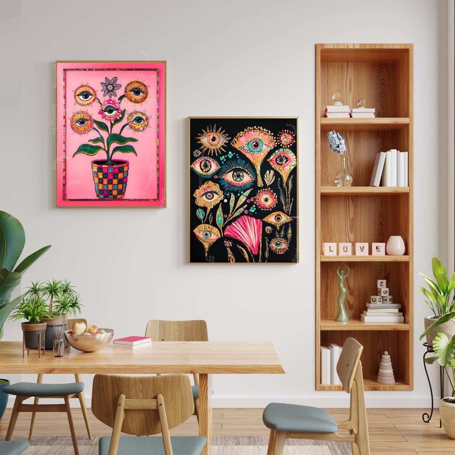 Surreal Flower Wall Art – Eye Art Print Psychedelic Pink Maximalist Wall Decor Dopamine Decor Funky Floral Poster Plant Wall Art Surrealist