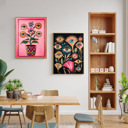 Surreal Flower Wall Art – Eye Art Print Psychedelic Pink Maximalist Wall Decor Dopamine Decor Funky Floral Poster Plant Wall Art Surrealist