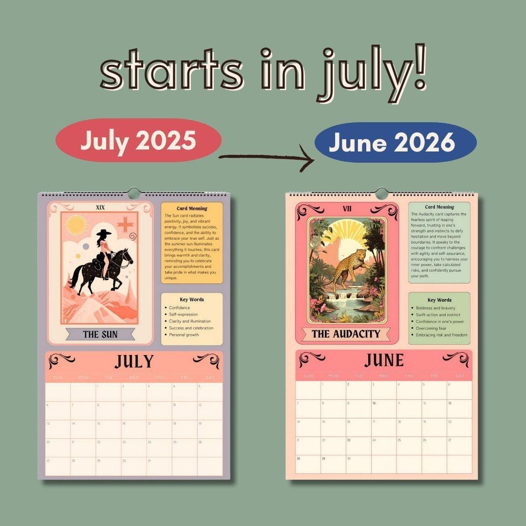 2025–2026 Seasonal Tarot Calendar | Witchy Midyear Calendar | Astrology Decor | Tarot Card Wall Art | Gift for Spiritual Friends
