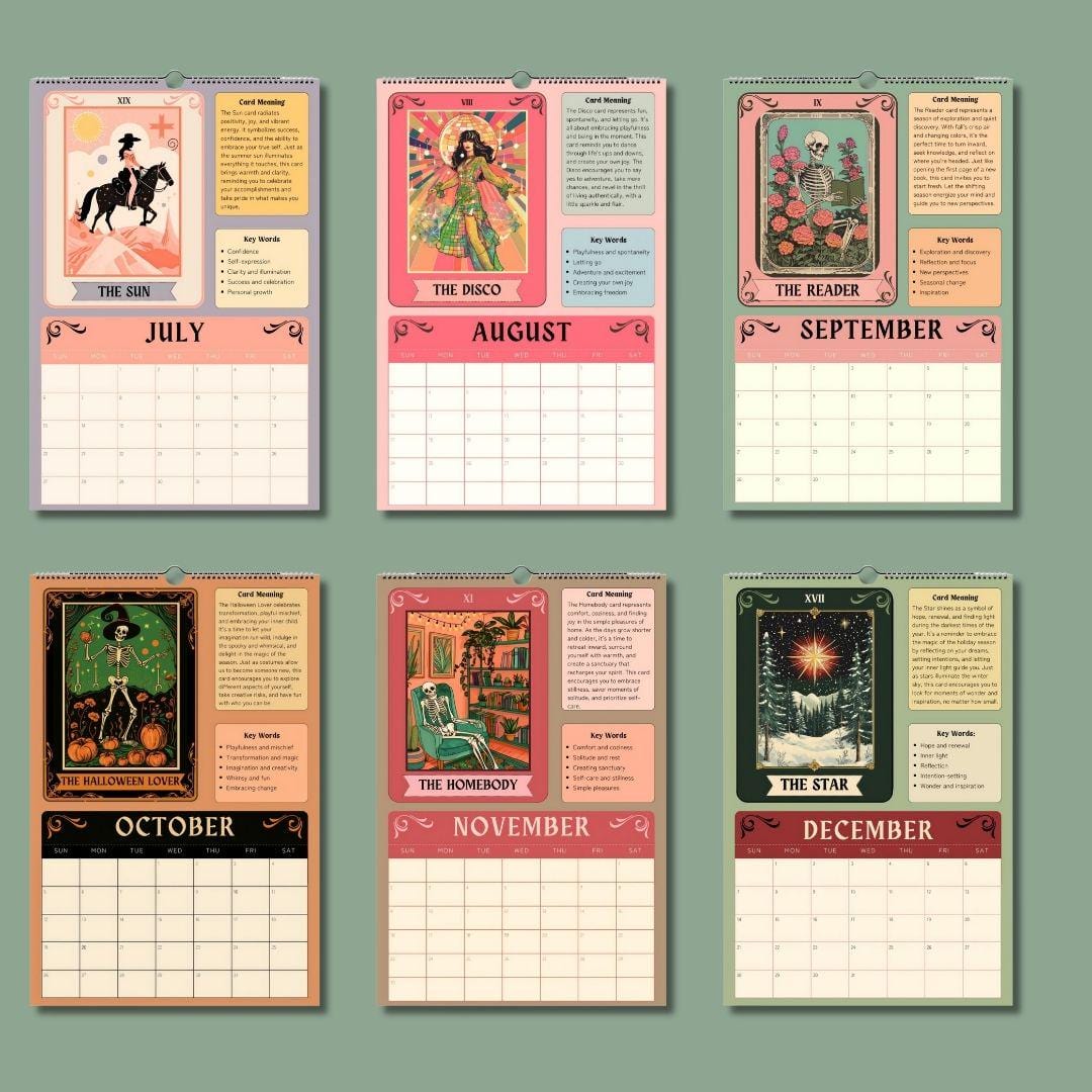 2025–2026 Seasonal Tarot Calendar | Witchy Midyear Calendar | Astrology Decor | Tarot Card Wall Art | Gift for Spiritual Friends