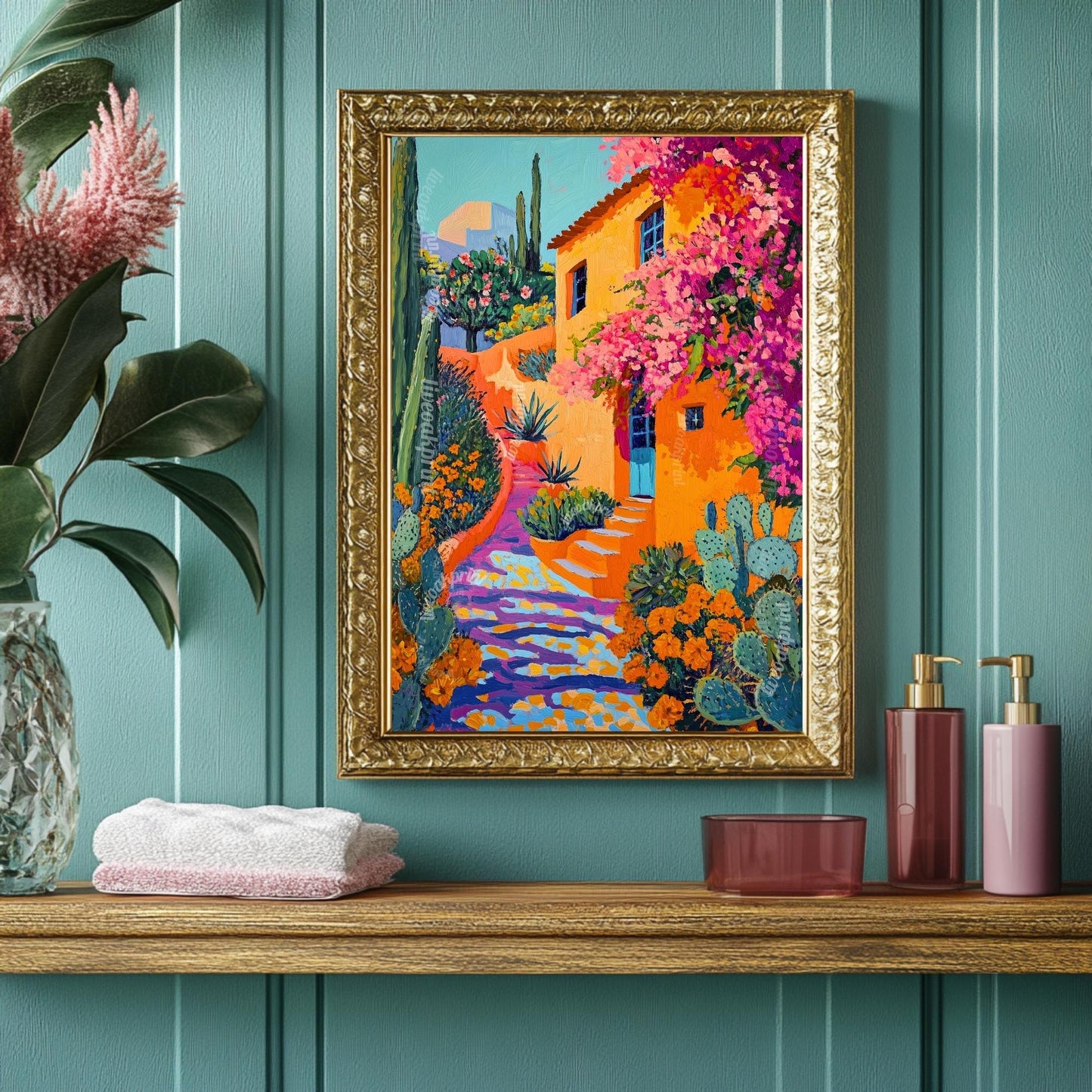 Vintage Mexican Poster – Traditional Latin Decor Mexican Prints Botanical Wall Art Tropical Art Print Mexican Wall Art Pink Boho Home Decor