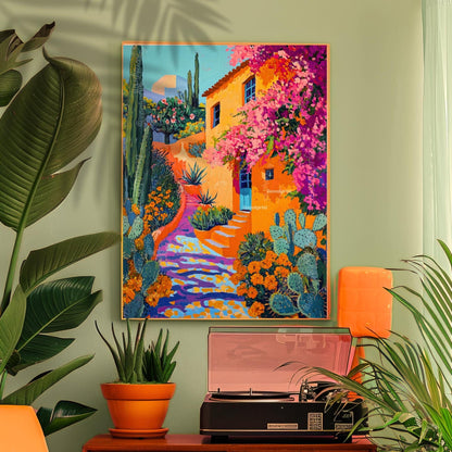 Vintage Mexican Poster – Traditional Latin Decor Mexican Prints Botanical Wall Art Tropical Art Print Mexican Wall Art Pink Boho Home Decor