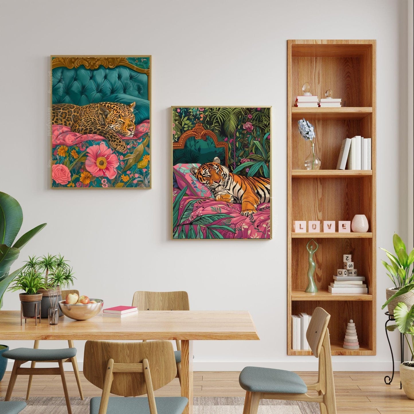 Sleeping Leopard Art Print – Maximalist Animal Wall Art – Floral Bedroom Decor – Vintage Glam Home Print – Junglecore Aesthetic