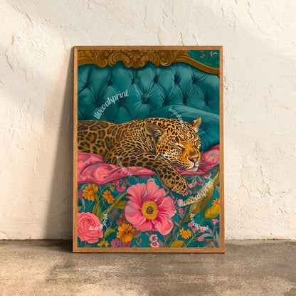 Big Cat Bedroom Art Print Set – Maximalist Animal Wall Art Trio – Junglecore Decor – Leopard Panther Tiger Wall Art – Dopamine Decor