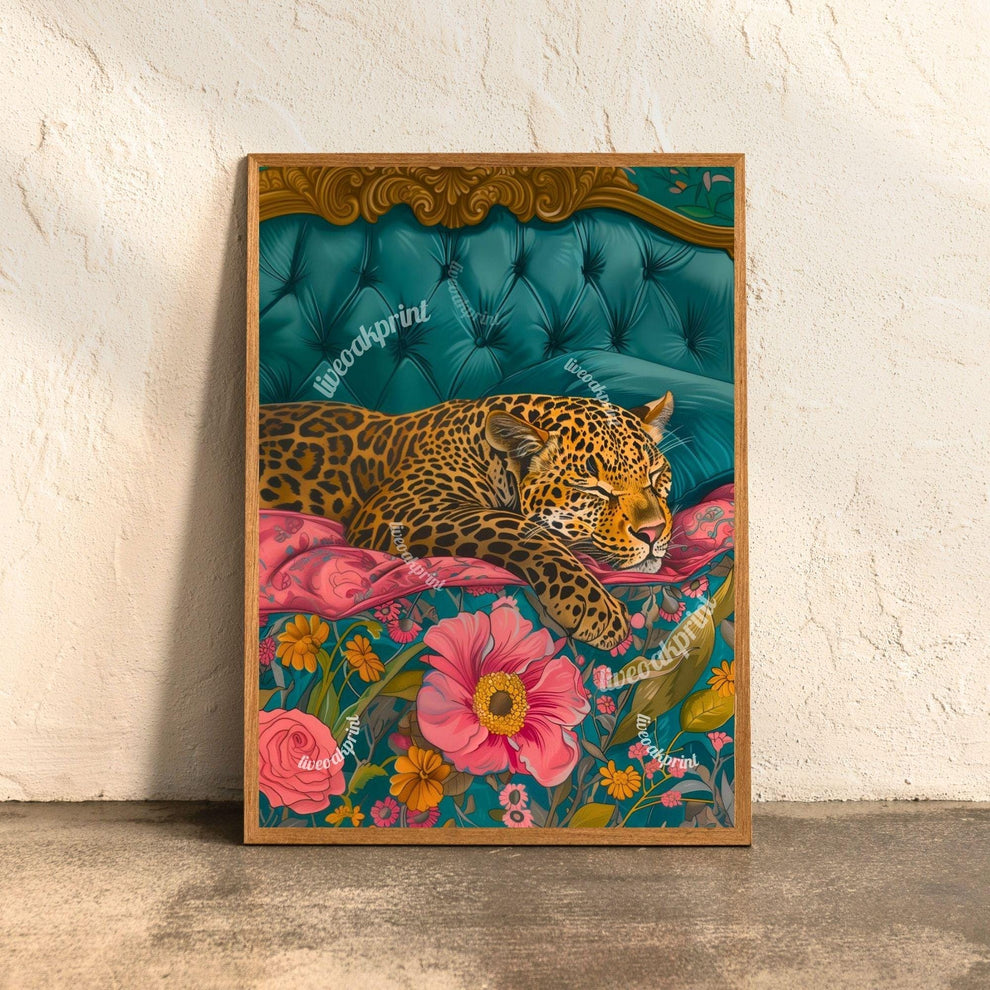 Big Cat Bedroom Art Print Set – Maximalist Animal Wall Art Trio – Junglecore Decor – Leopard Panther Tiger Wall Art – Dopamine Decor