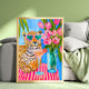 Tropical Leopard Wall Art – Summer Cat Print – Pink Martini Art – Dopamine Decor – Whimsical Animal Wall Art – Cocktail Wall Decor