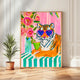 Margarita Tiger Wall Art – Bold Animal Print Decor – Pink Cocktail Art – Heart Sunglasses Tiger Print – Coquette Maximalist Bar Art