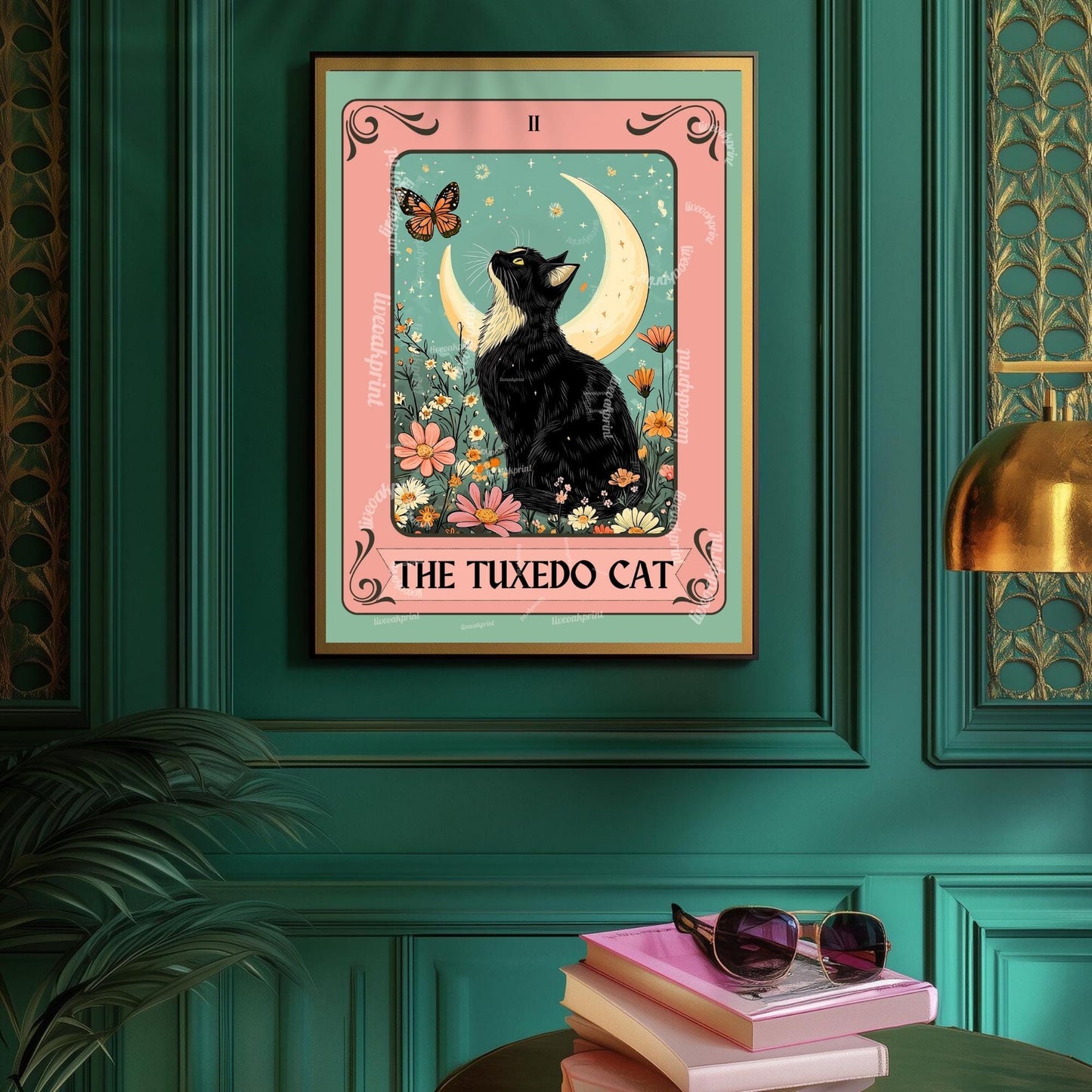 Tuxedo Cat Art Print – Black and White Cat Wall Decor Witchy Botanical Cat Poster Boho Cat Lover Gift Tuxedo Cat Wall Decor Tuxedo Cat Gift