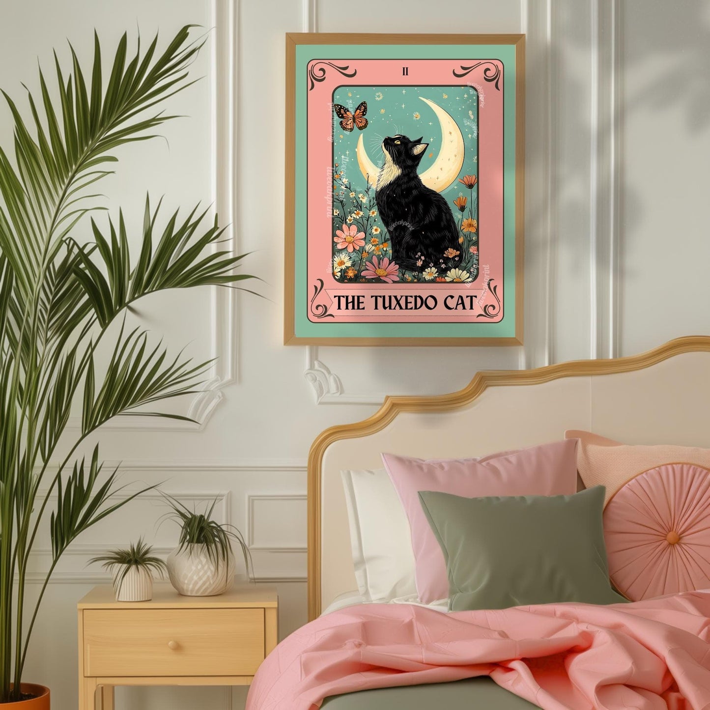 Tuxedo Cat Art Print – Black and White Cat Wall Decor Witchy Botanical Cat Poster Boho Cat Lover Gift Tuxedo Cat Wall Decor Tuxedo Cat Gift