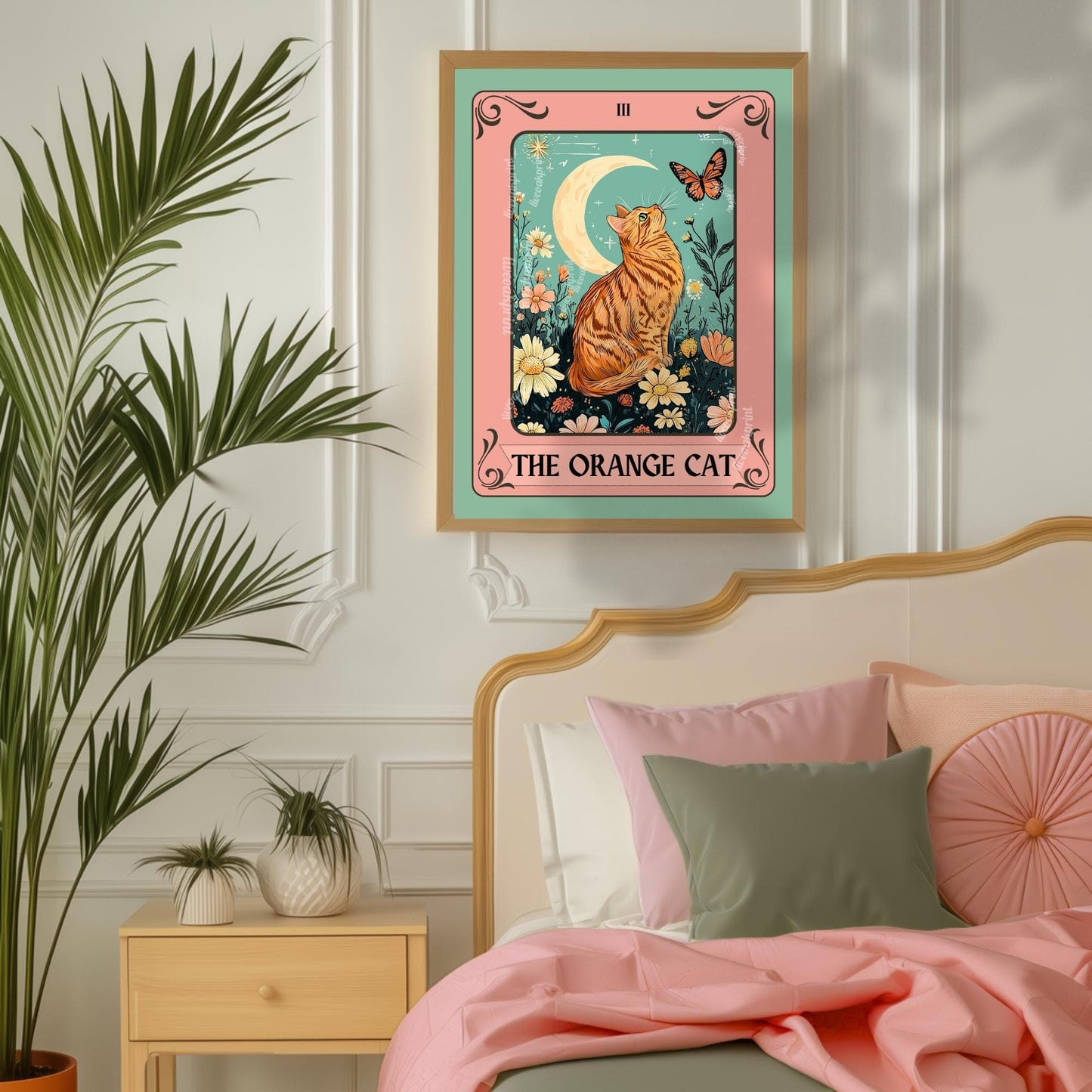 Orange Cat Art Print – Ginger Cat Wall Decor Witchy Botanical Cat Poster Boho Cat Lover Gift Ginger Cat Wall Decor Marmaleade Cat Gift