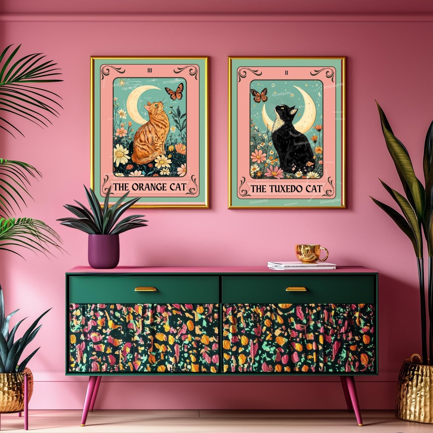 Orange Cat Art Print – Ginger Cat Wall Decor Witchy Botanical Cat Poster Boho Cat Lover Gift Ginger Cat Wall Decor Marmaleade Cat Gift