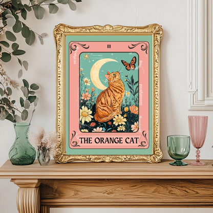 Orange Cat Art Print – Ginger Cat Wall Decor Witchy Botanical Cat Poster Boho Cat Lover Gift Ginger Cat Wall Decor Marmaleade Cat Gift