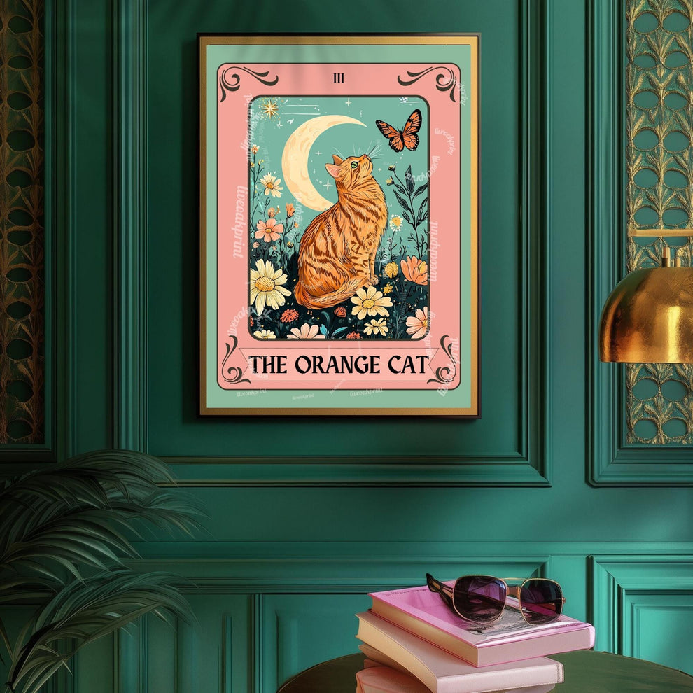 Orange Cat Art Print – Ginger Cat Wall Decor Witchy Botanical Cat Poster Boho Cat Lover Gift Ginger Cat Wall Decor Marmaleade Cat Gift