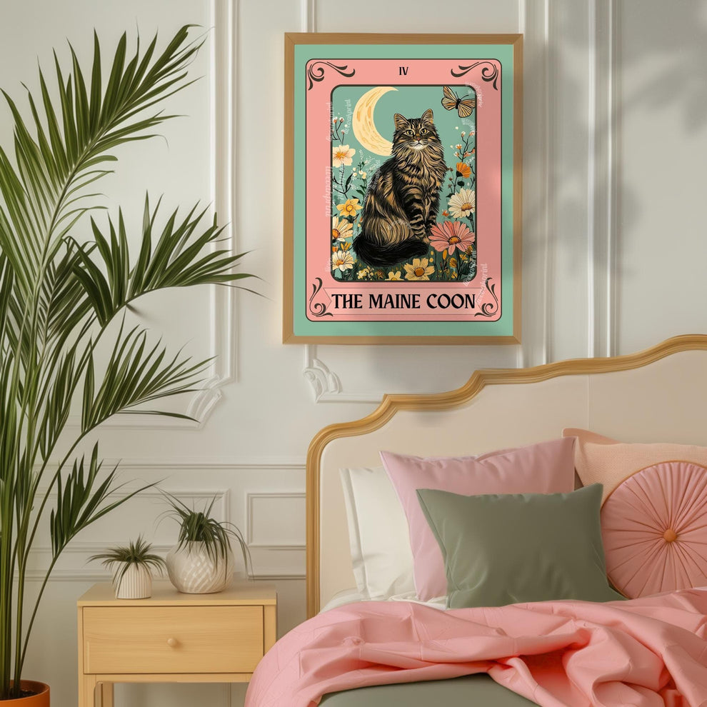 Maine Coon Cat Art Print – Funky Cat Wall Decor Fluffy Cat Poster Coon Cat Gift Boho Maine Coon Wall Art For Girls Room For Living Room