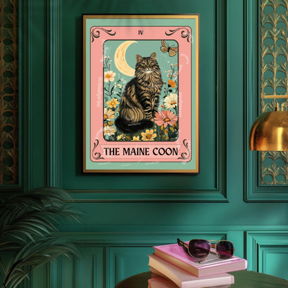 Maine Coon Cat Art Print – Funky Cat Wall Decor Fluffy Cat Poster Coon Cat Gift Boho Maine Coon Wall Art For Girls Room For Living Room