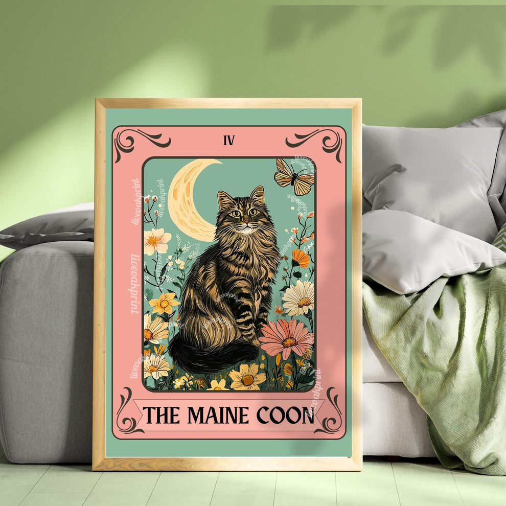 Maine Coon Cat Art Print – Funky Cat Wall Decor Fluffy Cat Poster Coon Cat Gift Boho Maine Coon Wall Art For Girls Room For Living Room