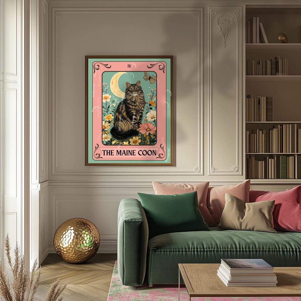 Maine Coon Cat Art Print – Funky Cat Wall Decor Fluffy Cat Poster Coon Cat Gift Boho Maine Coon Wall Art For Girls Room For Living Room
