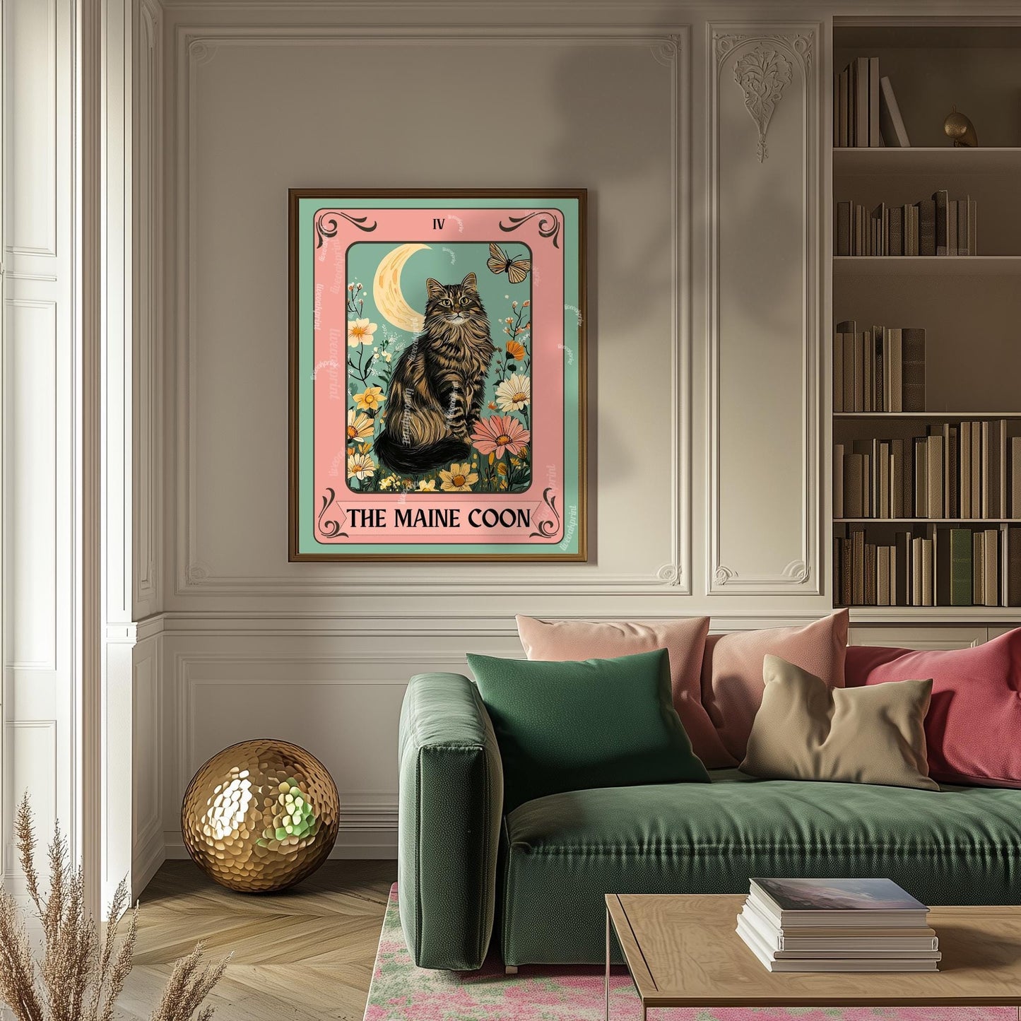 Maine Coon Cat Art Print – Funky Cat Wall Decor Fluffy Cat Poster Coon Cat Gift Boho Maine Coon Wall Art For Girls Room For Living Room