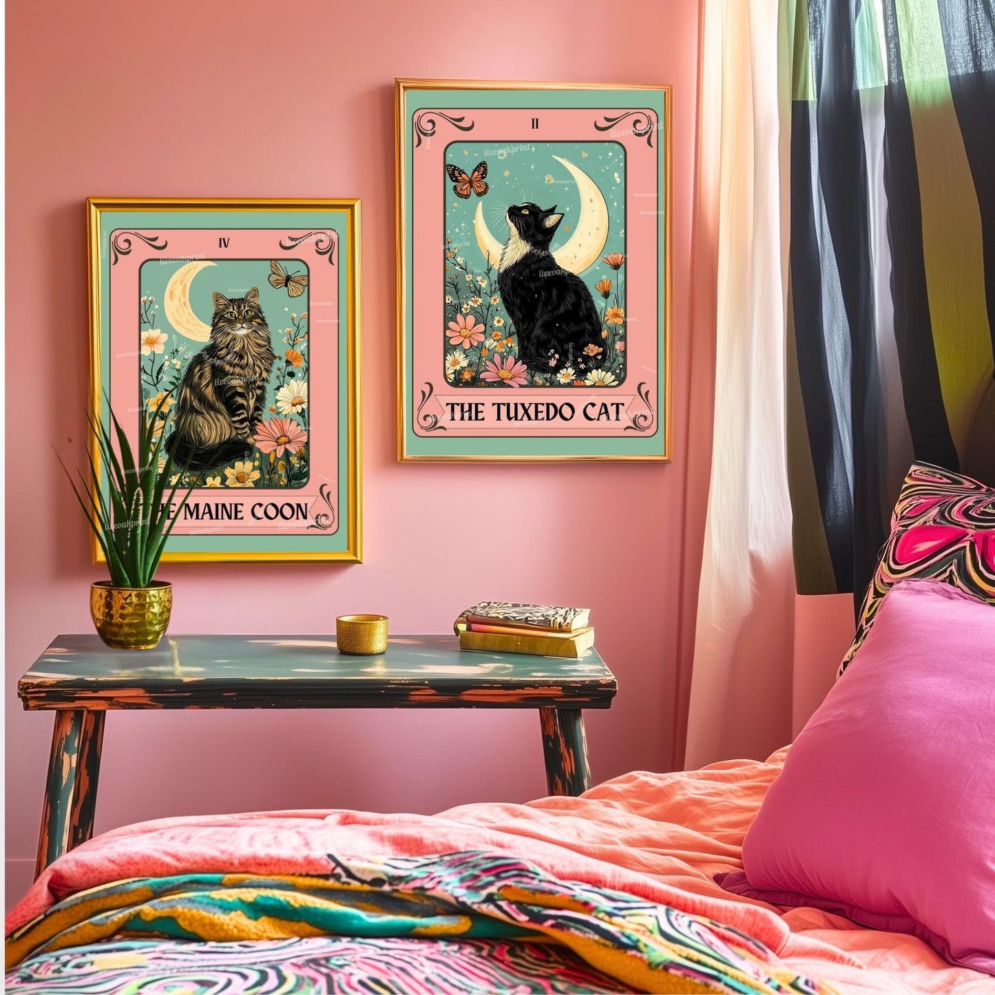 Maine Coon Cat Art Print – Funky Cat Wall Decor Fluffy Cat Poster Coon Cat Gift Boho Maine Coon Wall Art For Girls Room For Living Room