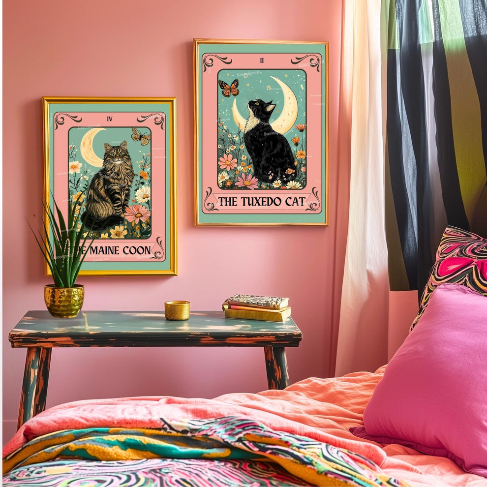 Maine Coon Cat Art Print – Funky Cat Wall Decor Fluffy Cat Poster Coon Cat Gift Boho Maine Coon Wall Art For Girls Room For Living Room