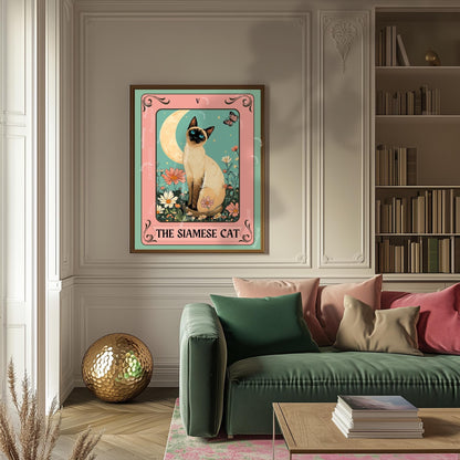 Siamese Cat Tarot Art Print – Whimsical Cat Wall Decor Cat Decor For Bedroom Witchy Cat Poster Cat Lover Gift Funky Cat Wall Art Living Room