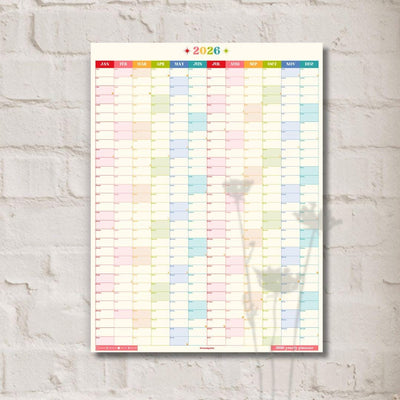 2026 Vertical Wall Planner: Retro Brights