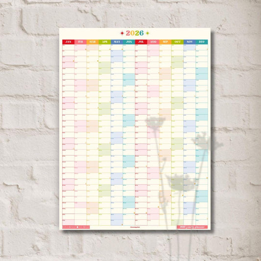 2026 Vertical Wall Planner: Retro Brights
