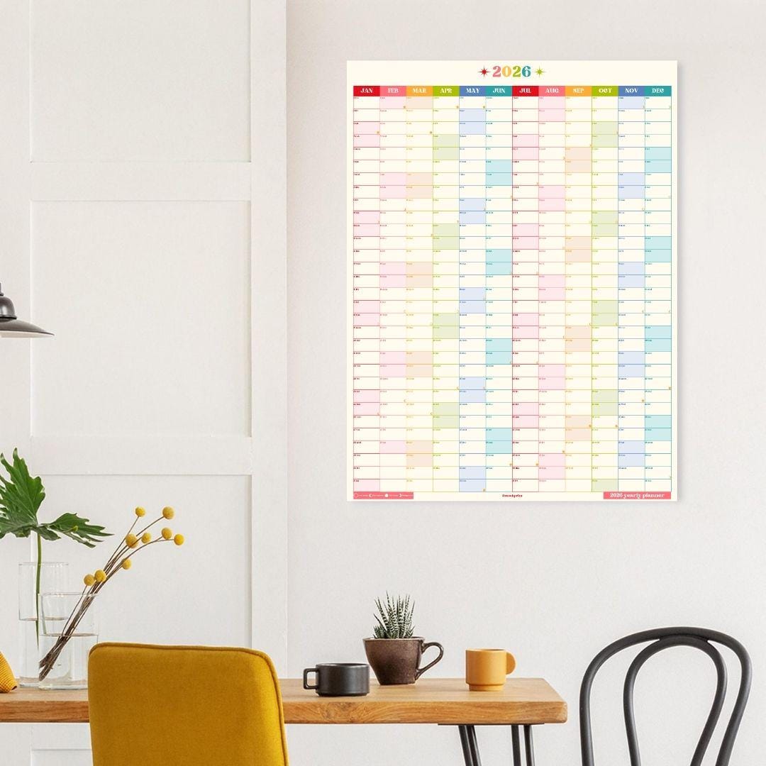 2026 Vertical Wall Planner: Retro Brights