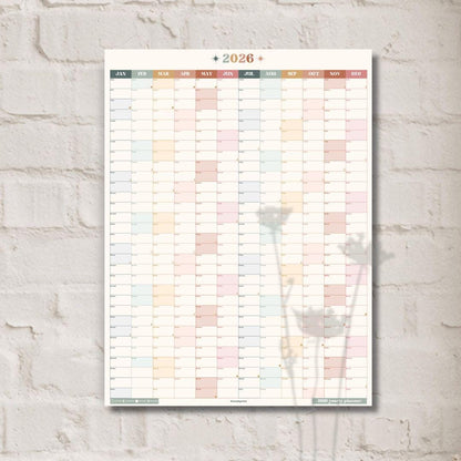 2026 Yearly Wall Planner: Boho Earth Tones - Neutral Colors Wall Calendar