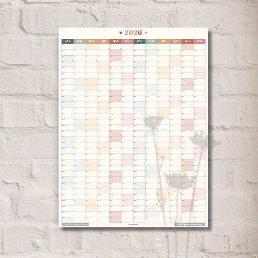 2026 Yearly Wall Planner: Boho Earth Tones - Neutral Colors Wall Calendar