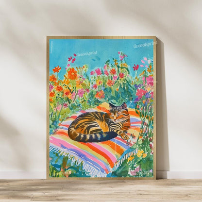 Garden Cat Wall Art Set – Floral Nap Time Cat Prints – Tuxedo Cat and Tabby Cat Cottagecore Decor – Cat Lover Gift – Cozy Cat Bedroom Art