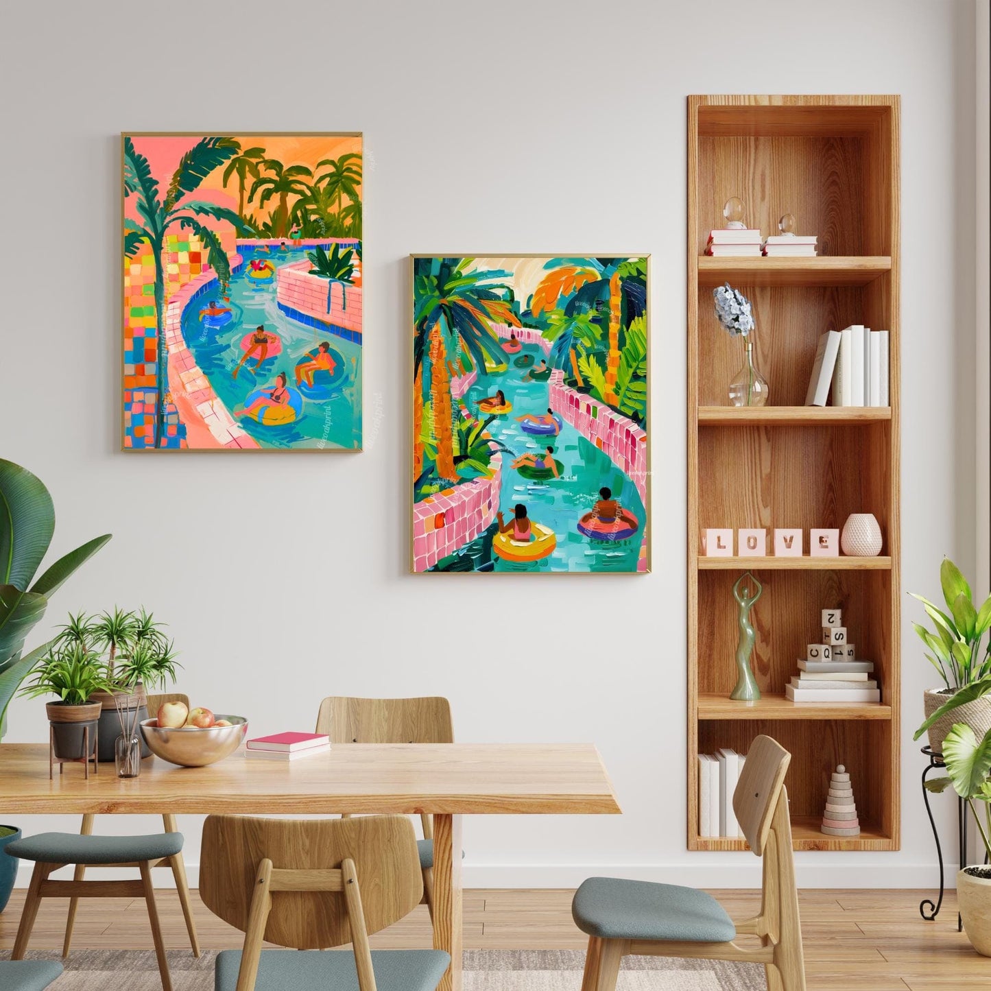 Lazy River Art Print – Retro Pool Float Illustration – Palm Springs Summer Wall Art – Colorful Vacation Decor – Warm Weather Dopamine Art