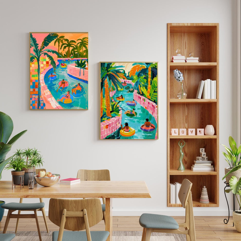 Lazy River Art Print – Retro Pool Float Illustration – Palm Springs Summer Wall Art – Colorful Vacation Decor – Warm Weather Dopamine Art