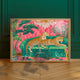 Leopard Lounge Wall Art – Maximalist Jungle Print – Pink and Green Glam Decor – Animal Print Living Room Art – Vintage Palm Wallpaper