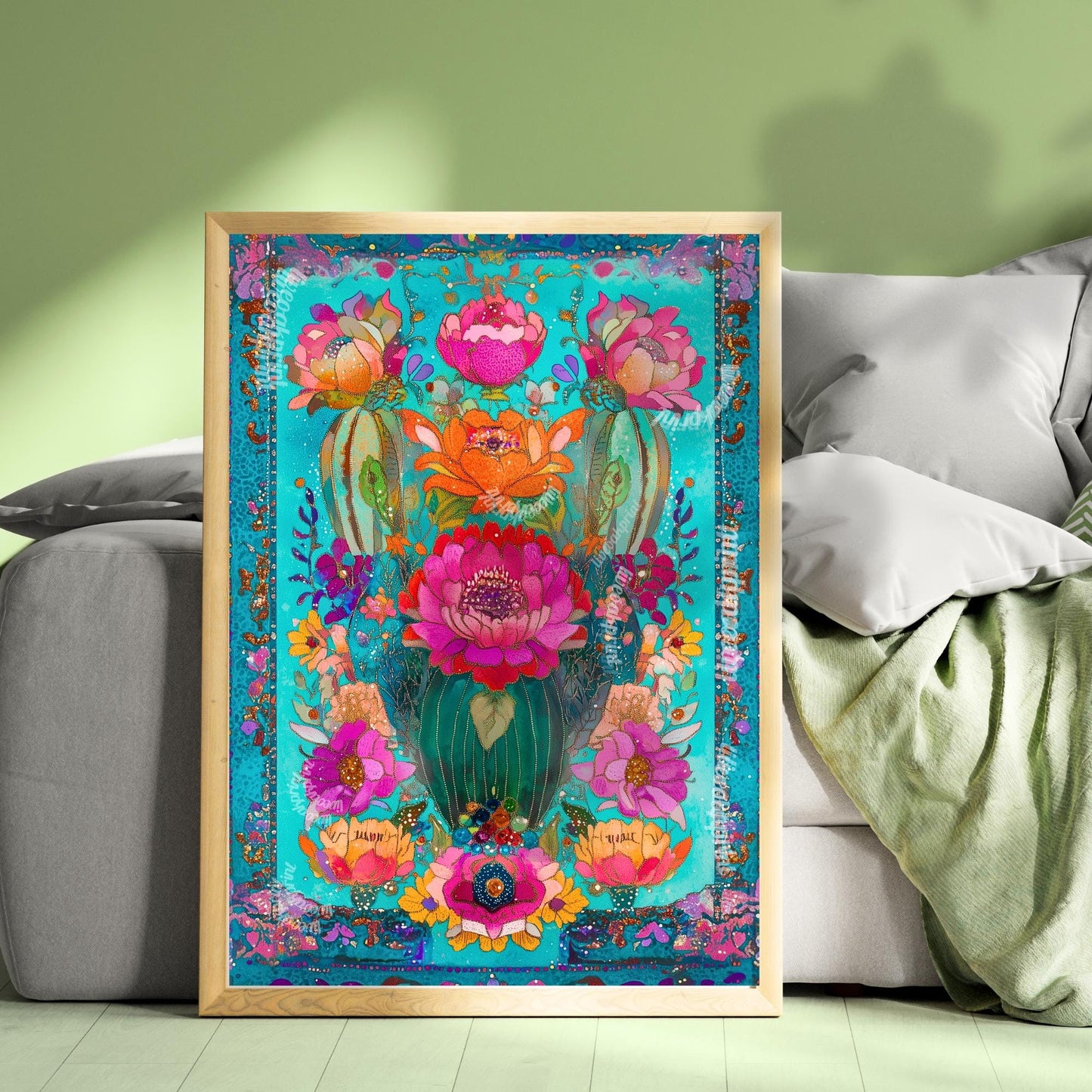 Turquoise Cactus Wall Art