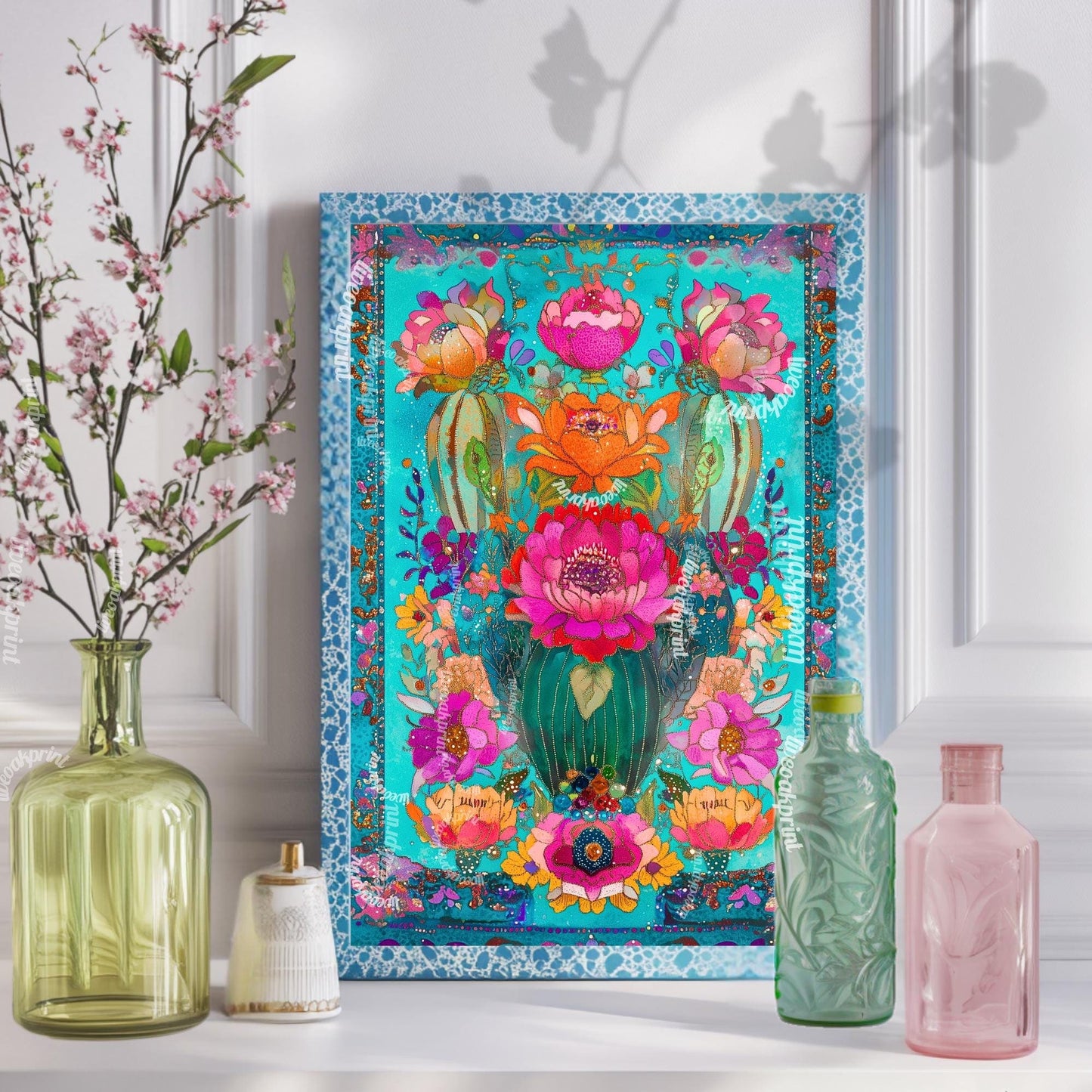 Turquoise Cactus Wall Art