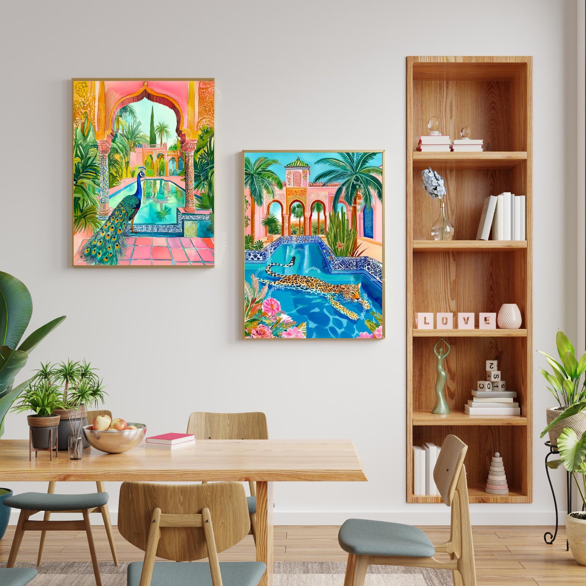 Leopard Wall Art – Colorful Jungle Animal Print – Tropical Pool Decor – Moroccan Architecture Art – Exotic Cat Wall Art – Boho Maximalist