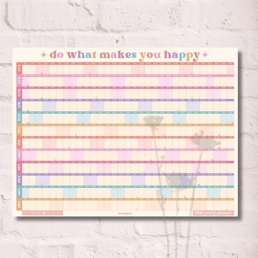 2026 Yearly Wall Planner: Bright Pastels - Do What Makes You Happy