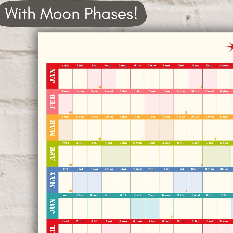 2026 Horizontal Wall Planner: Retro Brights