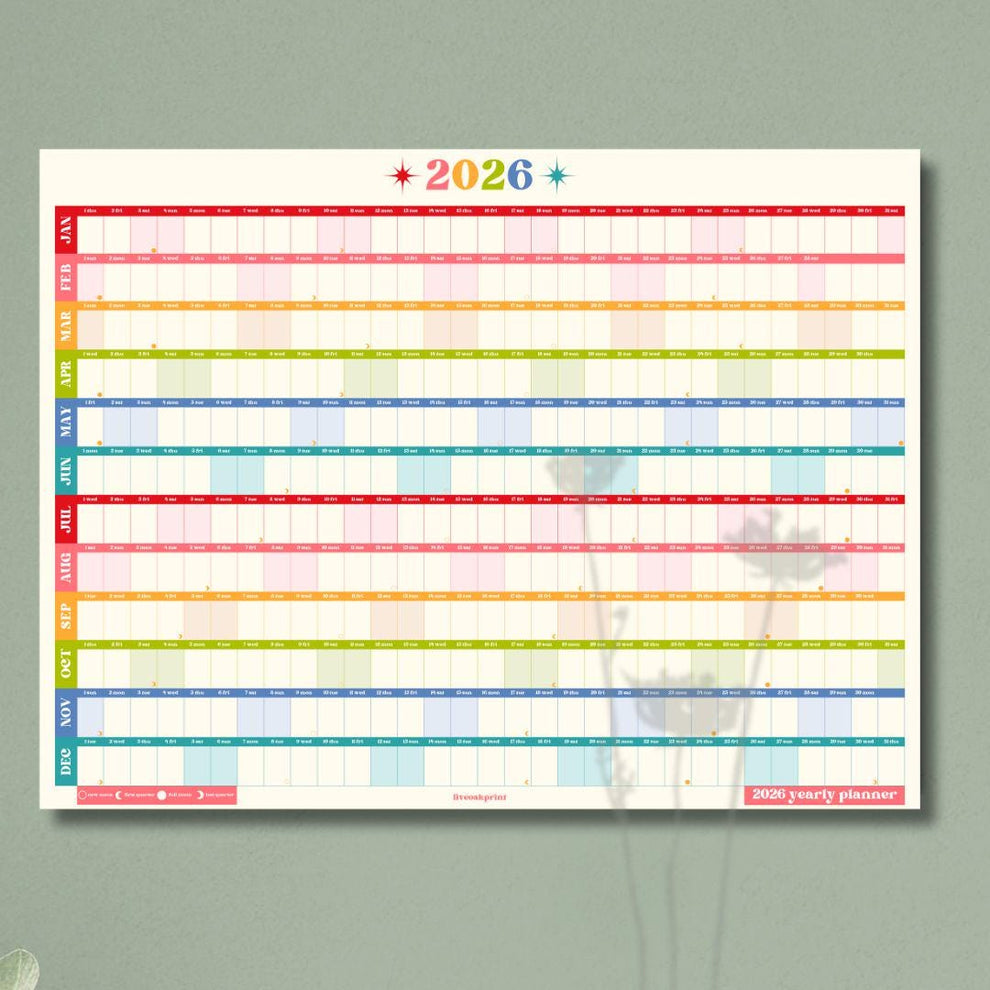 2026 Horizontal Wall Planner: Retro Brights