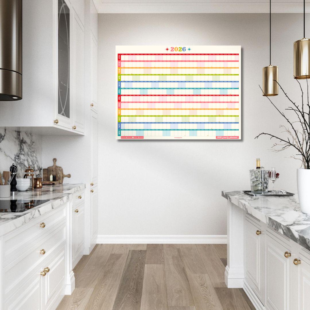 2026 Horizontal Wall Planner: Retro Brights