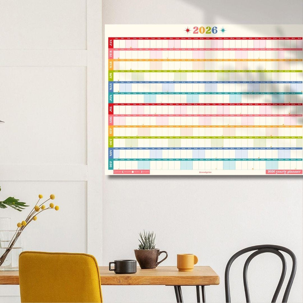 2026 Horizontal Wall Planner: Retro Brights