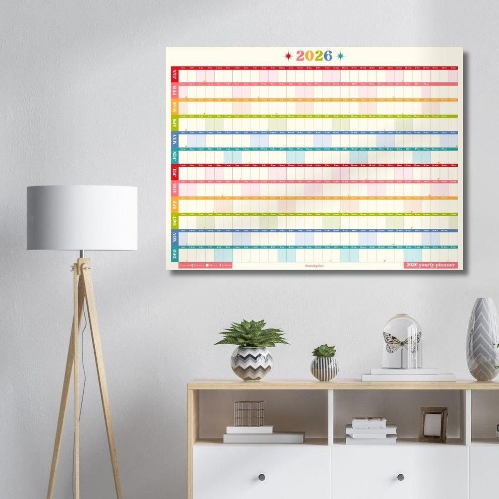 2026 Horizontal Wall Planner: Retro Brights