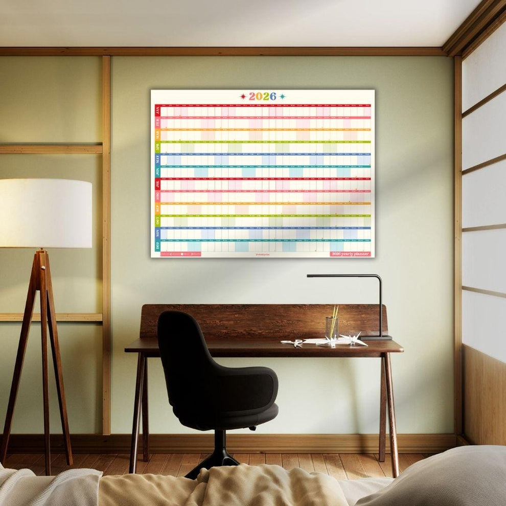 2026 Horizontal Wall Planner: Retro Brights