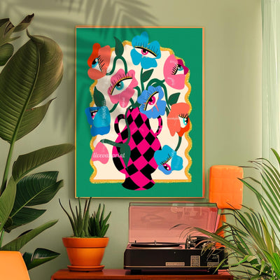 Funky Wall Art – Maximalist Wall Decor Print – Trippy Art for Living Room Colorful Boho Decor – Eye Flower Poster – Dopamine Wall Art